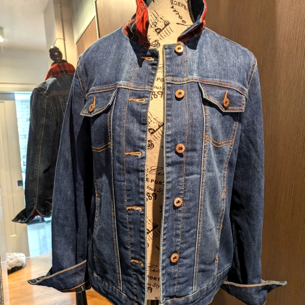 Parasuco jeans denim and flannel plaid liner denim Jean jacket